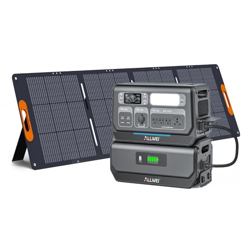 ALLWEI LiFePO4 Solar Generator 2400W with 1x 200W Solar Panels & B200 PRO Expansion Battery, 2048Wh Portable Power Station, Fast Charge in 1.5H, Battery Backup for RV Camping Home Off-Grid 2