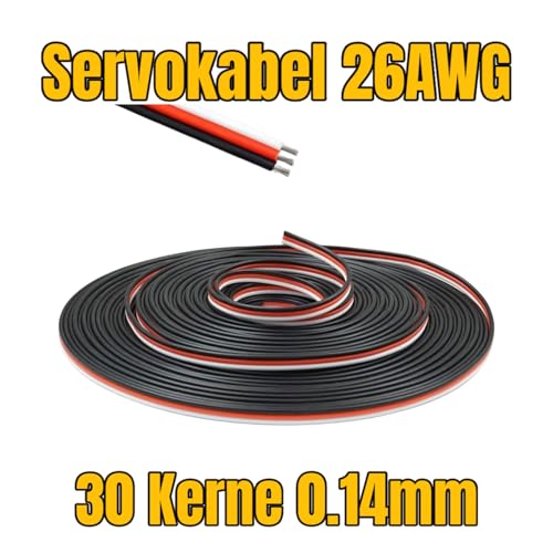 VUNIVERSUM 3Pin Premium Servo Verlängerungskabel Servokabel Litze 26AWG 30 Kerne für Modellbau JR Futaba kompatibel flexibel - Länge ist wählbar (5X Meter 26AWG)