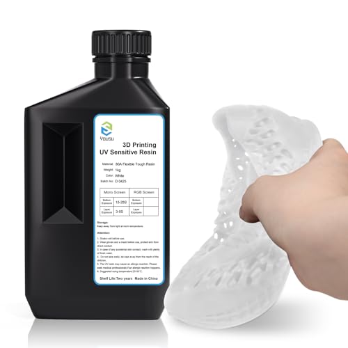 YOUSU 80A Flexible 3D Resin,3d drucker resin,Hohe Zähigkeit resin,3D-Druckharz vom Typ Weichgummi/TPU,Externes strahlenhärtendes aktinisches Harz, Weiß, 1000g/1kg YOUSU 80A Flexible 3D Resin,3d drucker resin,Hohe Zähigkeit resin,3D-Druckharz vom Typ Weichgummi/TPU,Externes strahlenhärtendes aktinisches Harz, Weiß, 1000g/1kg