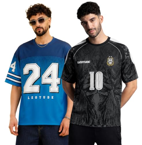 Image of LEOTUDE Men's Fire Flame and Skull Graphic Printed Oversized Polyester