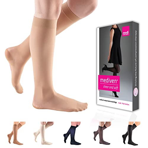 mediven sheer & soft for Women, 8-15 mmHg Calf High Closed Toe Compression Stockings,
