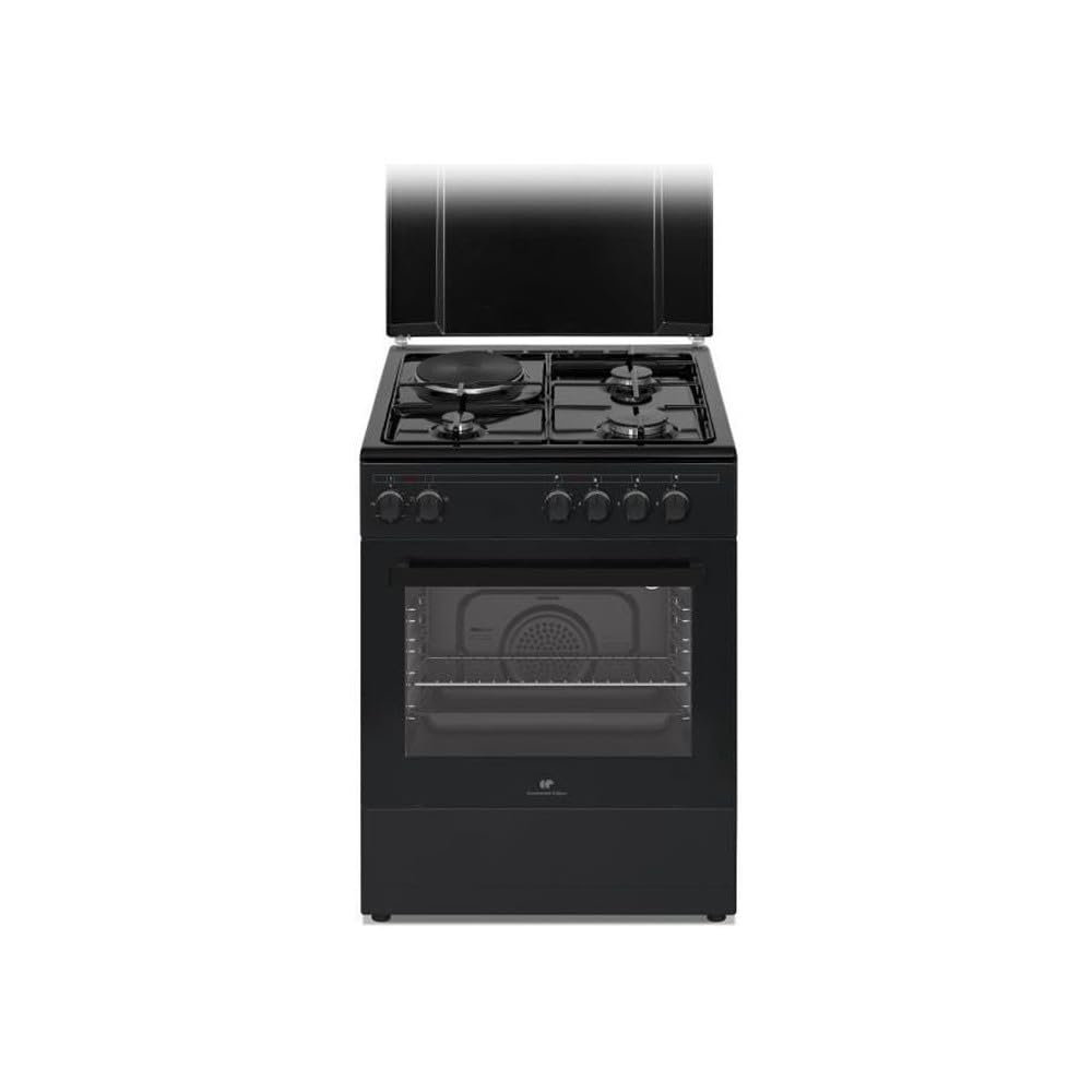 Cuisiniere mixte CONTINENTAL EDISON CECM60FCB - 3 feux gaz + 1 électrique - L59,8 x P61 xH83 cm - Noir