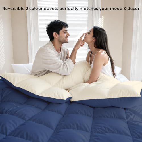 Image of AYKA Reversible Comforter 220 GSM Microfiber Reversible AC Comforter /Blanket for Winter /Quilt /Dohar /Duvets for King Size Blanket /Comforter Double Bed (Pearl & Navyblue, 90 * 100 inch)