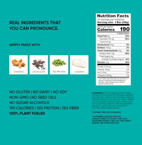 Image of TRUBAR Vegan Protein Bar, Oh Oh Cookie Dough, Gluten Free, Plant Based Protein, Dairy Free, Non GMO, Soy Free, No Sugar Alcohols, 12G Protein, 13G Fiber, Healthy on the Go Snack Bars, 12 CT