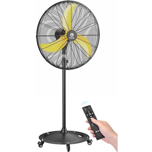 FUGOO High-Velocity Quiet Outdoor Pedestal Fan with Remote, 24"-6000 CFM, Brushless DC Motor, Oscillating, Waterproof, 50% Energy Savings for Patios, Garage, Workshop