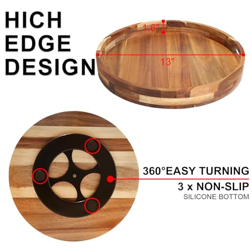 Image of Lazy Susan - 12 Inch Bamboo Turntable - Rotating Organizer for Kitchen, Dining Table, Pantry, and Countertop - Stylish Bamboo Spice Rack with Smooth 360 Rotation (Acacia Wood)