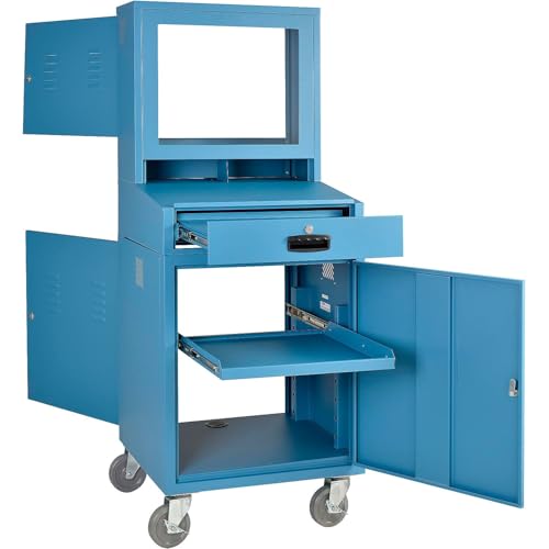 Image of Global Industrial Mobile Security LCD Computer Cabinet Enclosure, Blue | For 24 inch Diagonal Monitors, Steel Construction, Powder Coat Finish, 24-1 /2 inchW x 22-1 /2 inchD x 62-3 /4 inchH, Unassembled