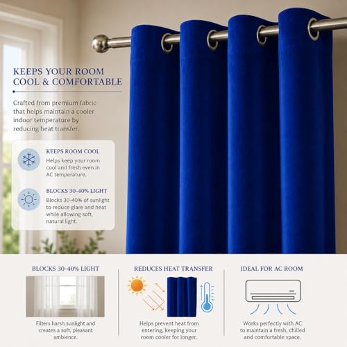 Image of Velvet Curtains | Heavy Soft Premium Velvet Drapes for Bedroom and Living Room | Semi Light Blocking, Thermal Insulated and Noise Reducing Door Panels | 6 Feet, Set of 2 (Dark Blue)