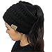 Produktbild YOUFAN Frauen BeanieTail Soft Stretch Zopfmuster Unordentlich Hohe Bun Pferdeschwanz Beanie Hat Cap (Schwarz)