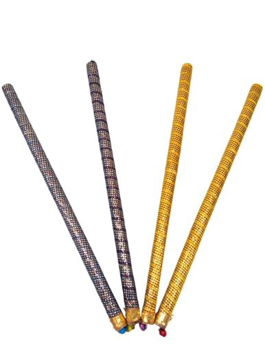 Image of BookMyCostume Decorative Wooden Dandiya Sticks Pack of 2 (4 Sticks) | Pink & Green Garba Stick | Traditional Garba Dance Sticks for Navratri & Dandiya Raas | Fancy Dress Accessory for Kids & Adults