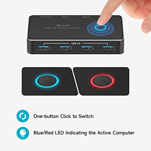 Usb Switch, Ikuai Aluminum Usb 3.0 Switch Selector For 2 Computer Sharing 4 Usb Device + 1 Audio Output, One-Button Control Km Switcher Box With 2X Usb Cables For Printer Mouse Headset Peripheral #TOP7
