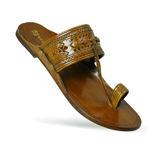 Image of Kolhapuri Chappal for Men Original, Pure Leather Handcrafted Traditional Kolhapuri Chappal for Man Formal Footwear for Weddings & Parties, Ethnic Wear & Daily Comfort
