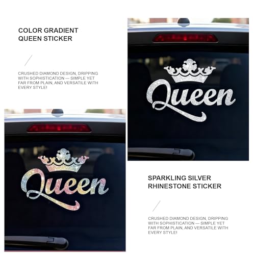 Image of 2Pcs Queen Crown Rhinestone Stickers, Waterproof PVC Sparkly Bling Decals for Car, Laptop, Water Bottle & Window,