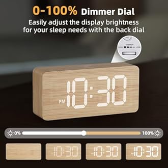uscce Wooden Digital Alarm Clocks for Bedrooms: Dimmable Dual Alarm Clock with Large Numbers for Bedside Desk - Loud Alarm for Heavy Sleepers with Volume Control - Wood Decor & Gifts