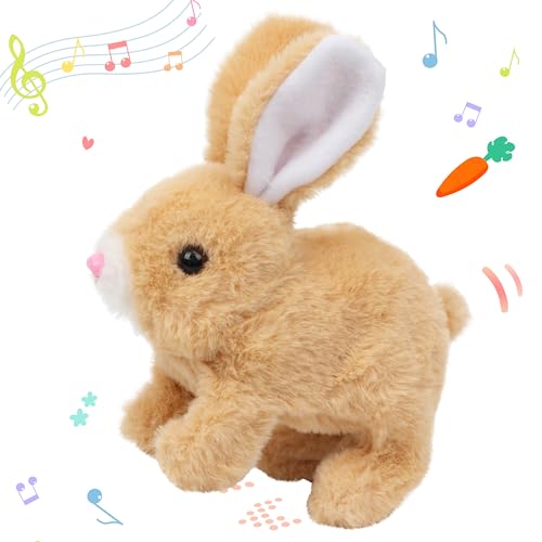 Hopearl Hopping Rabbit Interactive Electronic Pet Plush Bunny Toy with Sounds and Movements Animated Walking Wiggle Ears Twitch Nose Gift for Toddlers...