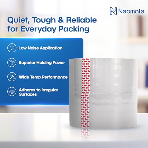Image of Neomate Low Noise Clear BOPP Packaging Tape | 48mm x 50m, Pack of 2 | Heavy-Duty Transparent Tape for Packaging, Decorating, DIY Projects