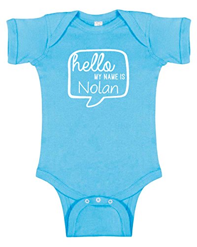 Custom Hello My Name is Personalized Baby Bodysuit (6M (3-6M), Light Blue)