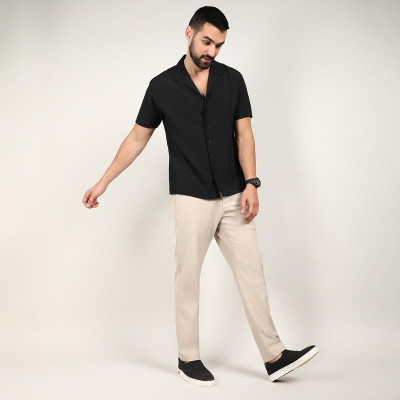 Image of CAHOOT Men's Self-Design Striped Shirt for Casual Wear | Spread Collar | Long Sleeve | Button Closure | Shirt Crafted with Comfort Fit for Everyday Wear