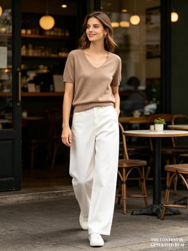 Image of DAIMIDY Women's Short Sleeve Sweater V Neck Summer Knit Tops | Business Casual Tops| Soft,Lightweight,Breathable and Comfortable| Perfect for Shopping,Date,Vacation,Daily Wear Etc.
