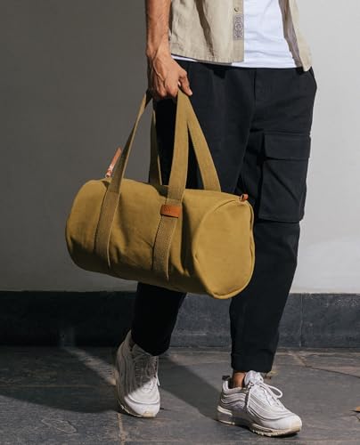 Image of DailyObjects Olive Green Swing Duffle Bag (25L) for Men and Women | Premium 100% Cotton Canvas | Handcrafted