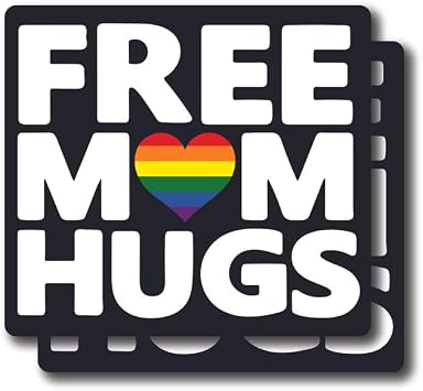Free Mom Hugs Sticker White - Fun Proud LGBTQ Pride Equality Rainbow Sticker - Premium Quality Vinyl Bumper Stickers 2-Pack | 5-Inch on Widest Side | Made in USA - FHJ982