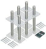 KOTARBAU® 6er Set Pfostenträger 80 mm x 80 mm x 250 mm Gewinde M24 mm Verzinkt Stützenfuß Höhenverstellbar Bodenfuß Betonfuß Zum Aufschrauben Regulierbar
