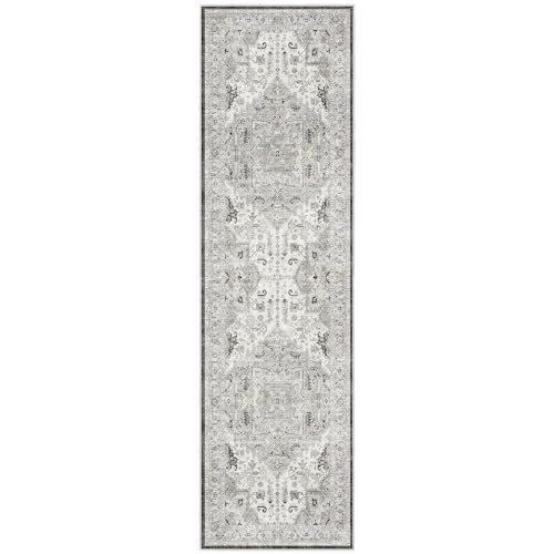 Madane Hallway Rug 3x10, Kitchen Rugs Washable Entryway Rug Vintage Kitchen Runners Non Slip Indoor Area Rug Farmhouse Carpet Runner for Bathroom Living Room Bedroom, Ivory/Brown