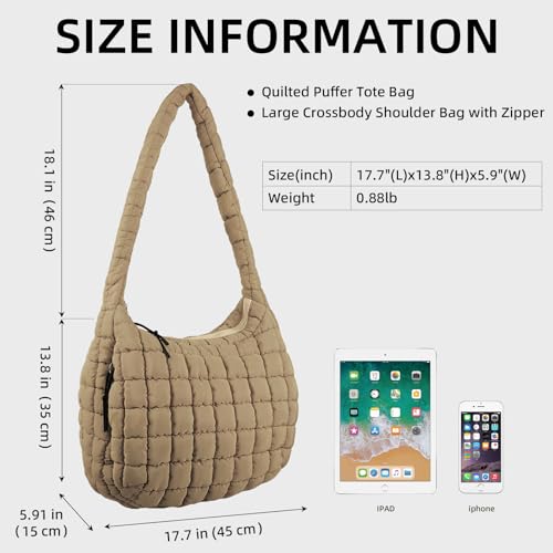 Image of Puffer Quilted Shoulder Bag Large Puffer Tote Bag for Women,Hobo Quilted Tote Bag Crossbody Shoulder Handbags Puff Purse