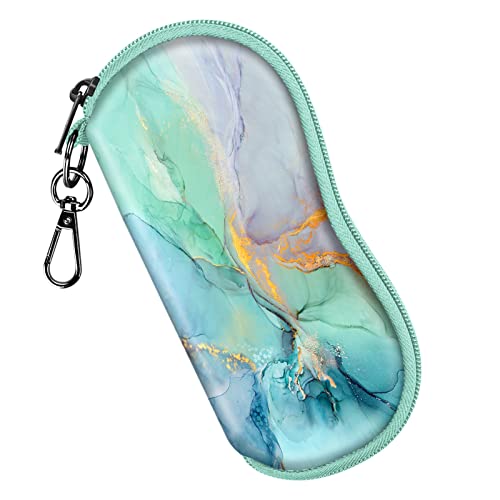 Fintie Glasses Case With Carabiner, Ultra Light Portable Neoprene Zipper Sunglasses Soft Case, Emerald Marble #TOP18