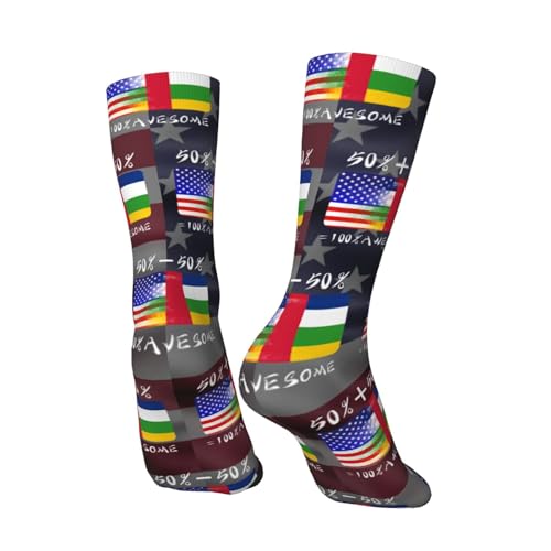 Half America Half Central African Adult Polyester Crew Socks Breathable Moisture-Wicking Athletic Running Gym84