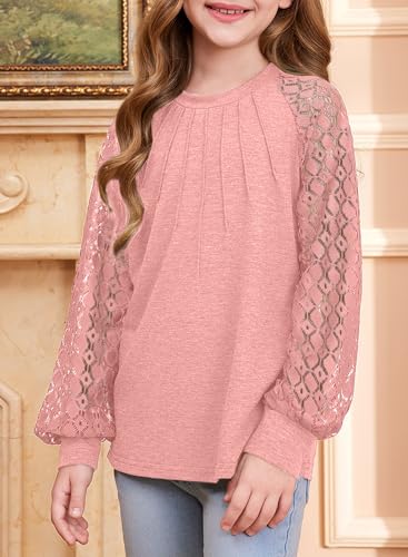 Image of blibean Girls Fall Long Sleeve Shirts Casual Lace Tops Size 6-15 Years