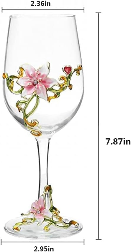 Simcat Handmade Painted Enamel Flower Glass Wine Glasses Transparent Refined Goblet, Stem For Cabernet, Gifts (Double pink gift box,2 Gift Box) - Image 5