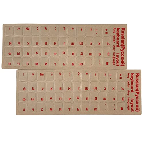 Paquete de 2 pegatinas de teclado ruso transparentes, pegatinas de repuesto para teclado ruso, con fondo transparente y letras rojas para computadora, computadora portátil, teclados de escritorio