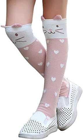 TagoWell Kid Girl Knee High Socks Cartoon Animal Warm Cotton Stockings Leggings,Pink Cat
