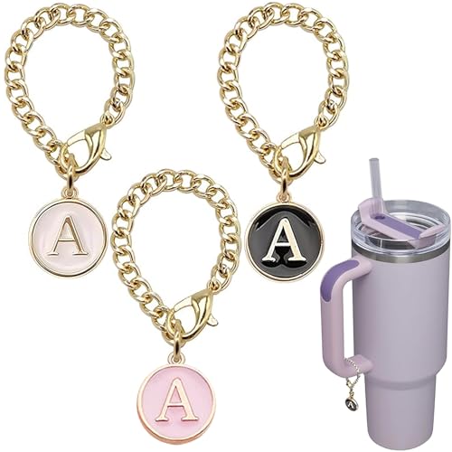 Letter Charm Accessories for Stanley Cup, 3Pcs Initial Chain Water Bottle Handle Name Id Charm for Tumbler Cups-A