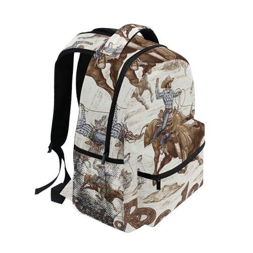 Cowboy Rodeo Pattern Backpack Laptop Tablet Travel School Bag with Name Tag for Boys Girls Teens2