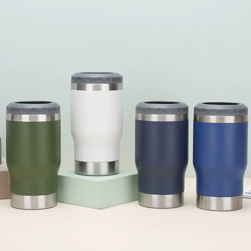 4 in 1 Travel Mug and Can Insulator for 12 oz Can and Beer Bottle. Stainless steel Vacuum Insulated Cup and Thermocooler. (Navy) - Image 8