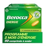 Berocca® Energie - Complément alimentaire - Multivitamines et Minéraux - Vitamine C, B3, B5, B1, B12, Calcium, Magnésium et Zinc - Aide à réduire la fatigue grâce à la vitamine C - 2x40 cps à avaler