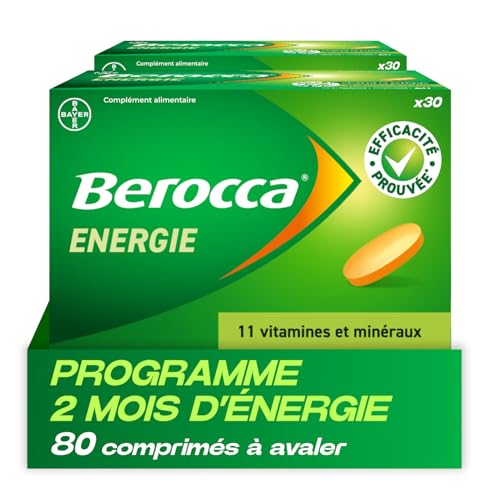 Berocca® Energie - Complément alimentaire - Multivitamines et Minéraux - Vitamine C, B3, B5, B1, B12, Calcium, Magnésium et Zinc - Aide à réduire la fatigue grâce à la vitamine C - 2x40 cps à avaler