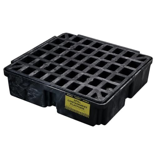 Eagle 1 Drum Spill Containment Pallet with Drain, Made in the USA, Black