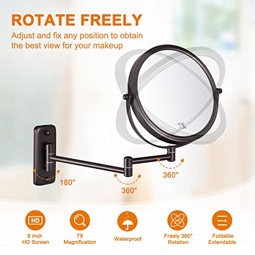 Decluttr J8407-ORB 8 Inch Wall Mounted Makeup Mirror thumb #2
