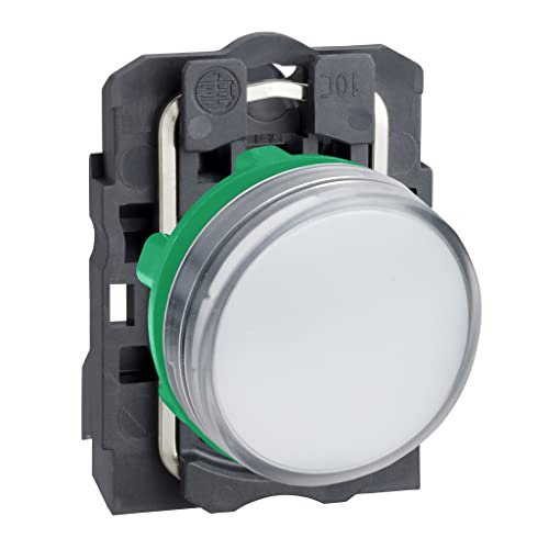 Schneider Electric Harmony XB5 Pilot Indicator Light, Plastic, Monochrome Lens, Integrated LED, Industrial Control, 22mm Mount, 24V AC/DC, White