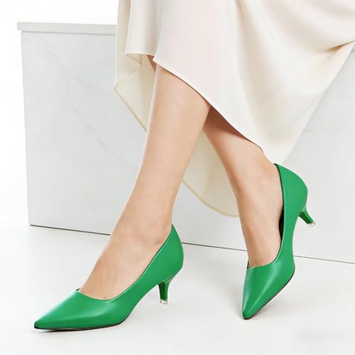 Image of Women's Low Kitten Heel Pumps Classic Fashion Dress Pumps Simple Heeled Shoes for Office Work