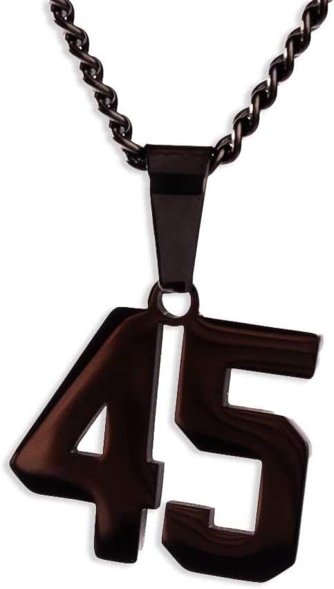 Black Number Necklace, Personalized Jersey Number Necklaces for Men and Women Athletes - Black Plated Baseball/Basketball/Football Sports Team Jewelry