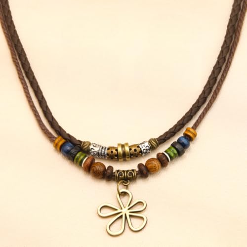 Layered Boho Beaded Necklace for Women Earthy Coconut Shell Wooden Tigers Eye Beads Necklace Summer Beach Hawaiian Surfer Choker Necklace for Men2