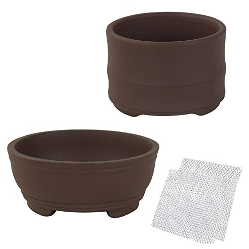 happy bonsai Juego de 2 macetas redondas de cerámica sin esmaltar de 3.1 pulgadas + 4.3 pulgadas Cover