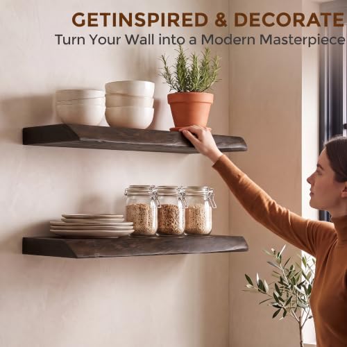 Image of Fun Memories 18 inch Elm Wood Floating Shelves for Wall, Walnut Finish, 2 Pack