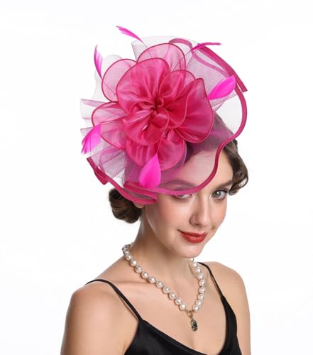 Haojing Women's Organza Church British Fascinator Bridal Tea Party Wedding Hat Summer(Hj2-Fuschia)