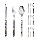 Juego de Cubiertos de Acero Inoxidable con Mango acrílico y Pinzas para Cocina, vajilla, Cuchillo, Tenedor, Cuchara y cucharilla (Gris, 12 Piezas)