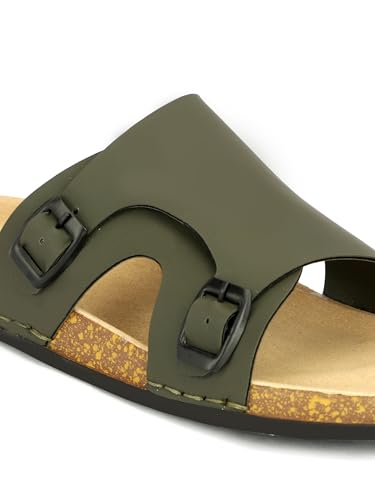 Image of Men Full Cover Double Buckle Slippers | Covered Slip-On Sandals for Men | Comfortable Footwear | Adjustable Strap Rubber Sandals | Anti-Slip Sole Slippers